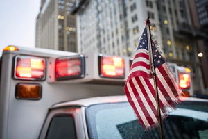 American flag on an ambulance