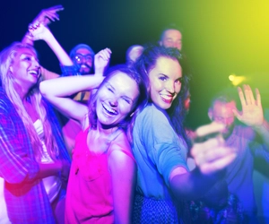 Pink cocaine hallucinations, night club party, young people dancing